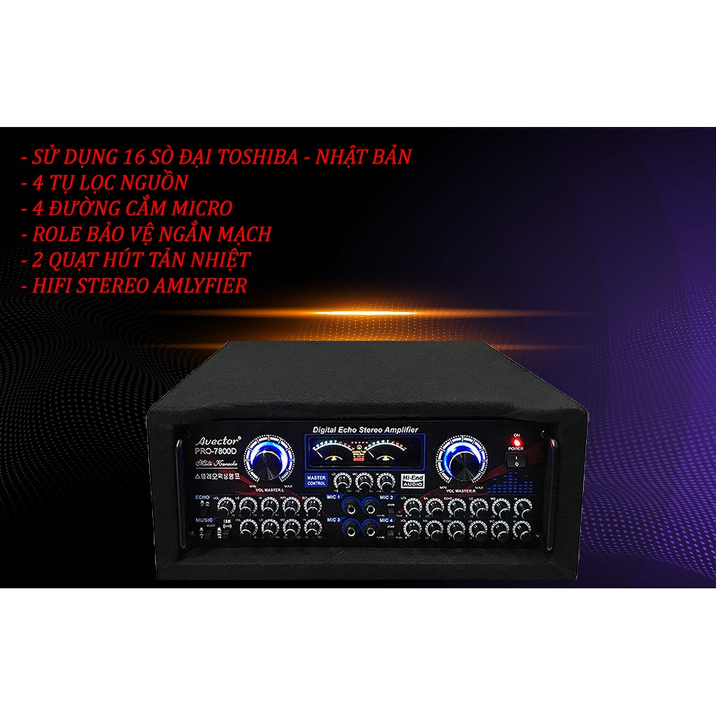 Amply karaoke gia đình - amply karaoke sân khấu - amply karaoke công suất lơn Avector 7800D Tặng usb bluetooth DONGLE