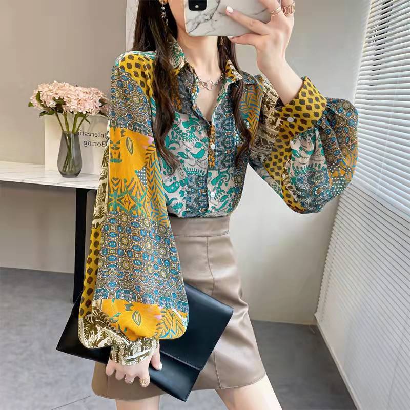 Áo Sơ Mi Chiffon Tay Bồng Dáng Rộng In Hoa Thời Trang Mùa Thu Hàng Mới Dành Cho Bạn Nữ 2022