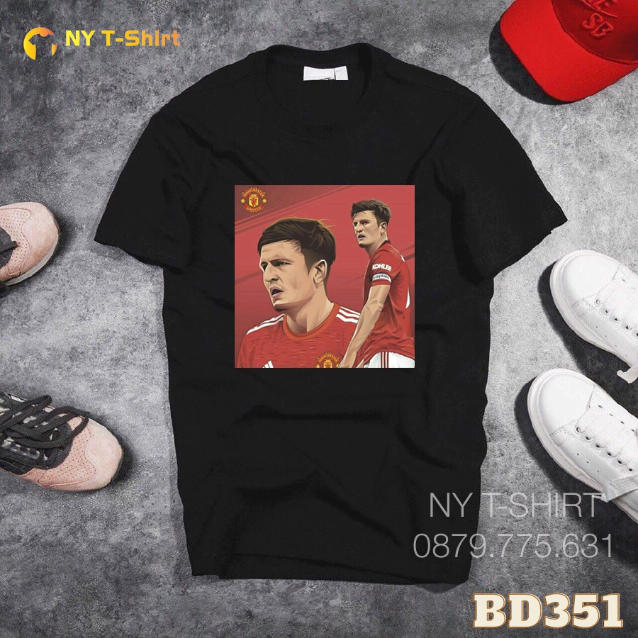 Áo Thun Hình Harry Maguire MU Mã BD347 - 353 - Áo Màu Đen Tay Ngắn, In Hình Cầu Thủ Bóng Đá