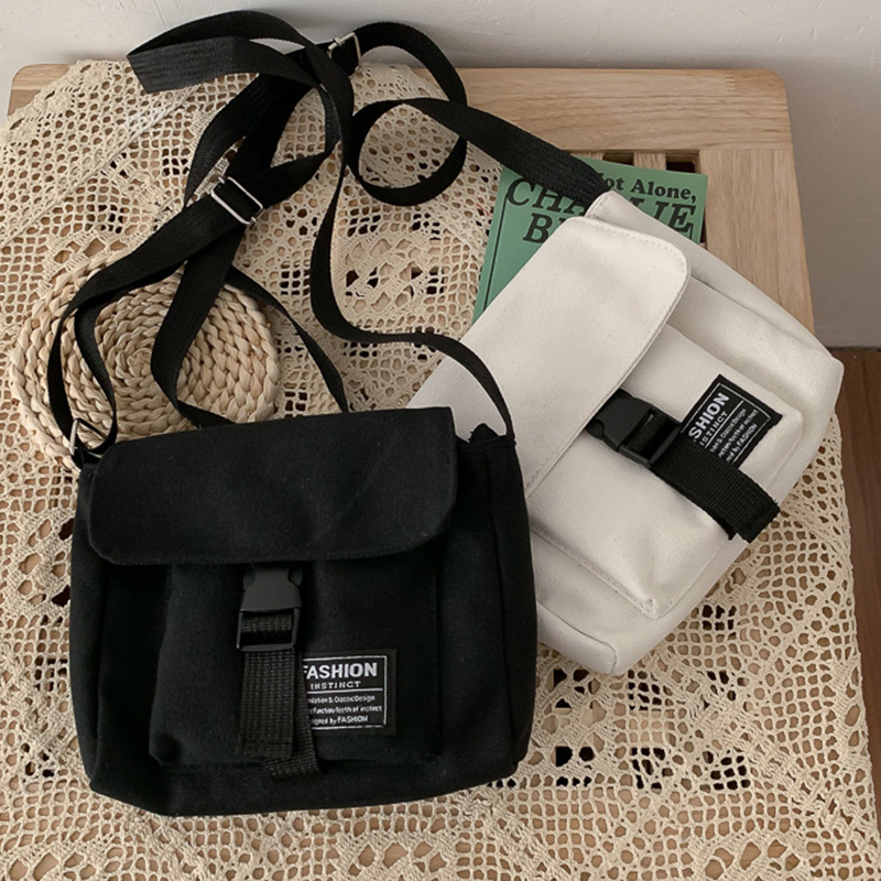 Túi xách messenger bằng vải bạt kiểu Harajuku Hàn Quốc đơn giản