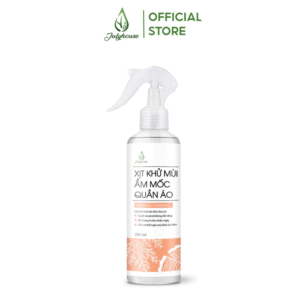 Xịt thơm khử mùi ẩm mốc quần áo JULYHOUSE hương tinh dầu Tuyết Tùng dung tích 20ml/280ml