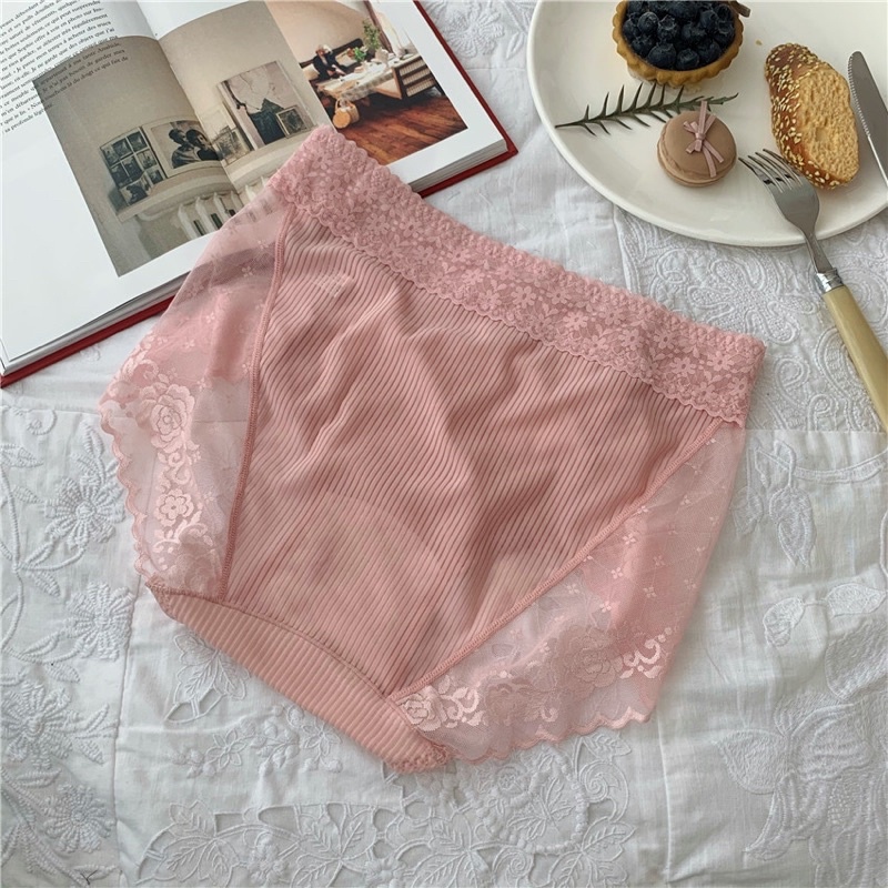 Quần lót Lưng Cao gen bụng Tăm lạnh , Quần lót ren cao Cấp Đáy 100% cotton kháng khuẩn