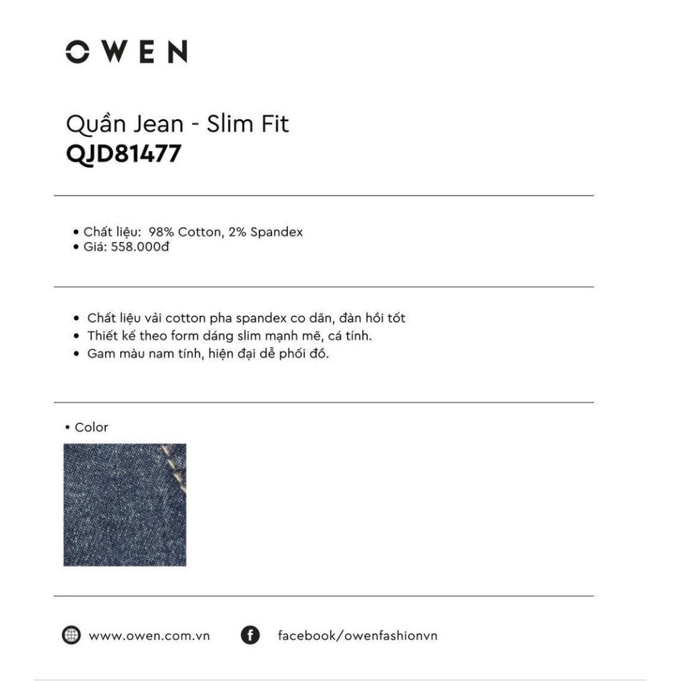 OWEN - Quần Jean nam OWEN ống ôm trẻ trung 81477 - quần bò nam [Cam kết chính hãng]