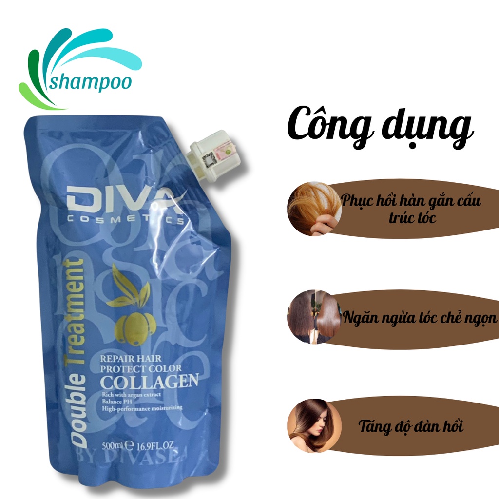 Kem ủ tóc hấp phục hồi dưỡng tóc COLLAGEN DIVA túi 500ml hàng chính hãng ủ tóc tại nhà hiệu quả