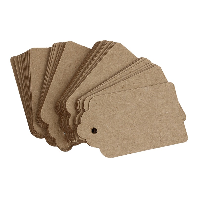 Pack 100 Rustic 40mmx70mm Scalloped Kraft Paper Card,Blank Brown Tag,Gift Tag,Luggage Tag,Price Label - Small