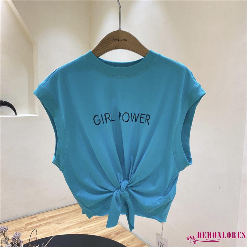 Áo Croptop Sát Nách Cổ Tròn Dáng Rộng In Chữ Thời Trang Mùa Hè Cho Nữ