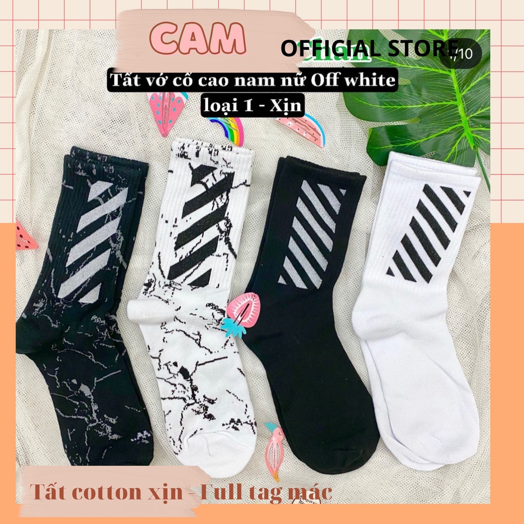 TẤT CAO CỔ NAM VỚ CAO CỔ NỮ TÁT VỚ THỂ THAO ULZZANG TẤT UNISEX TÁT VỚ OFF WHITE RẰN RI ĐEN TRẮNG