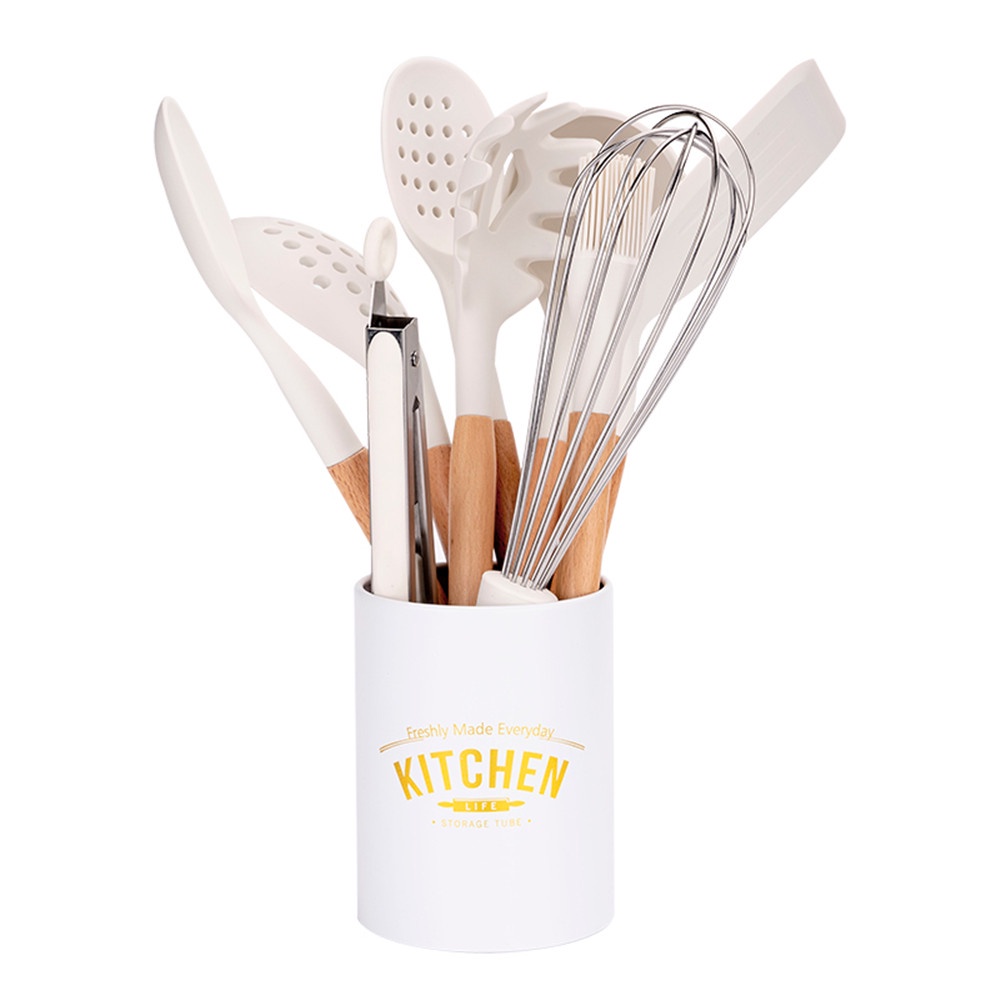 Muỗng Nấu Ăn Bằng Silicone Không Dính Cán Gỗ Tiện Dụng