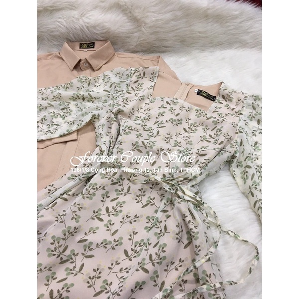 Đồ đôi áo nam và váy nữ hoạ tiết hoa nude Forever Couple