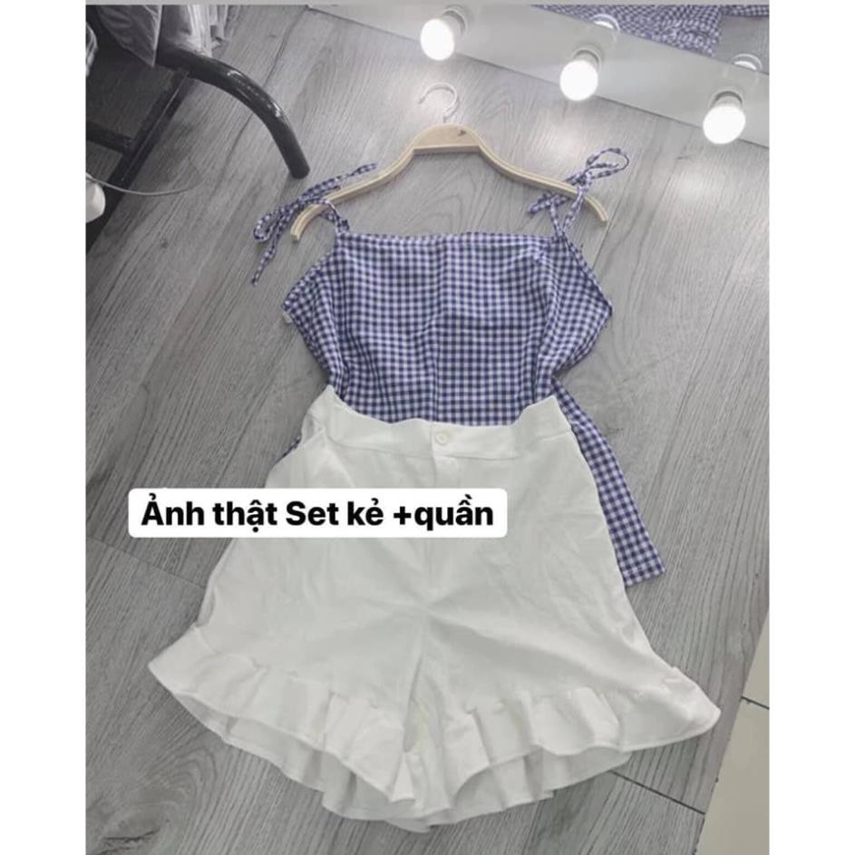 Bộ Quần Áo Nữ 🌸 Set áo 2 dây kẻ caro xanh SIÊU HOT 🌸