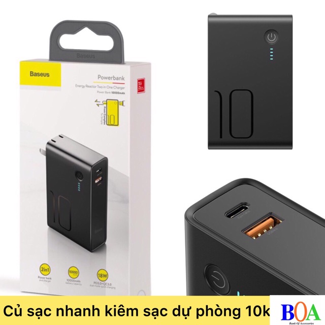 Củ sạc nhanh tích hợp pin dự phòng Baseus Power Station 2in1 10000mAh PD3.0/ QC3.0 (18W Type C and USB )