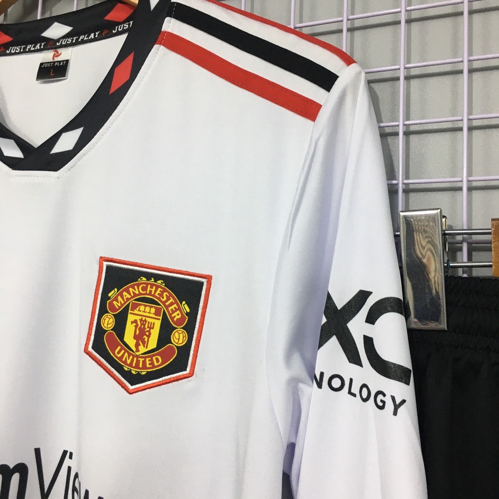 Bộ quần áo đá banh RONALDO MU trắng DÀI TAY sân khách 2023