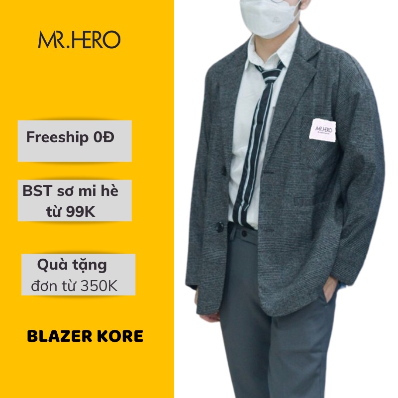 Áo blazer nam kẻ caro Thời Trang Hàn Quốc BZ09 M.RO màu xám dài tay