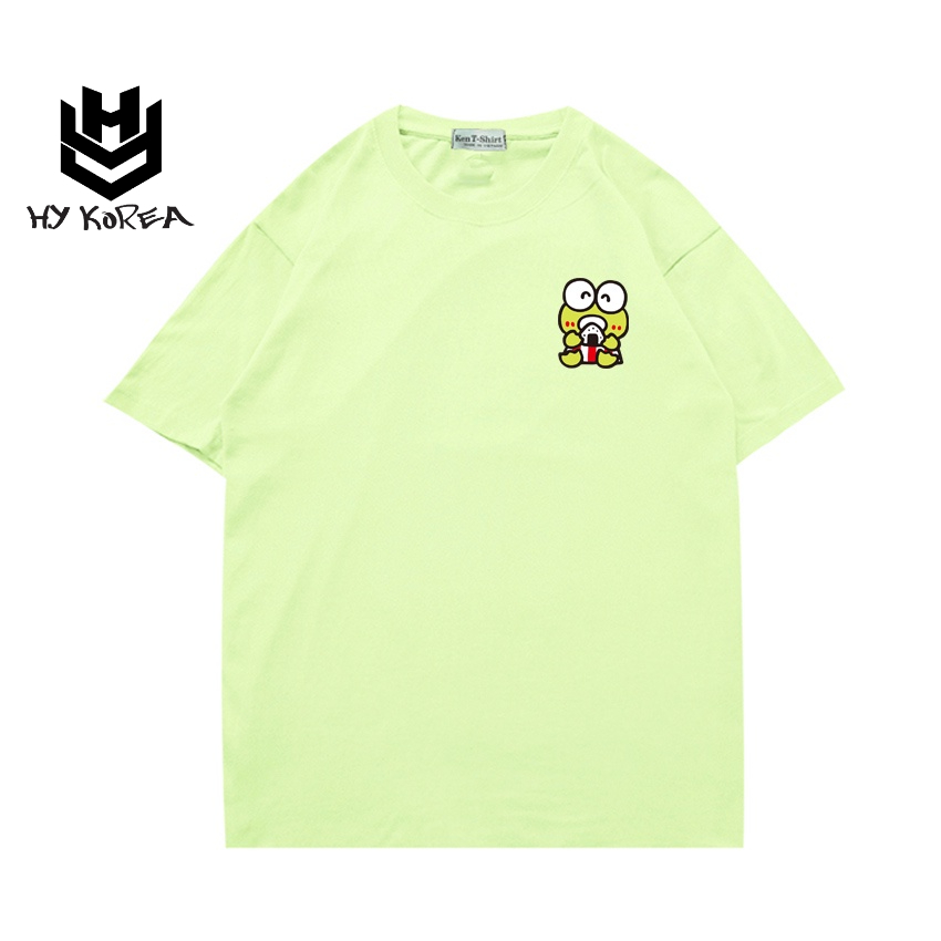 Áo thun tay ngắn nam nữ HY KOREA Vải cotton 75% form rộng in hình Ếch ăn cơm tam giác 491