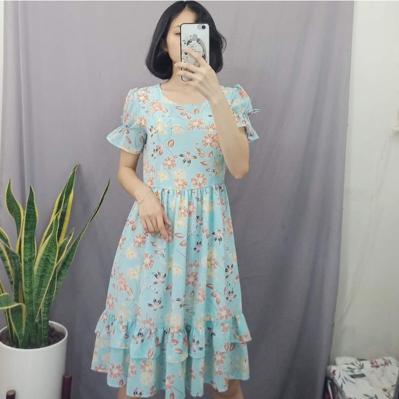 váy voan nhún bèo 2 lớp