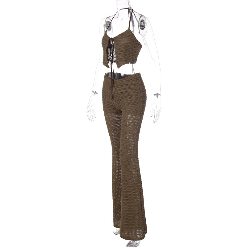 Set Áo Xẻ Tà Cột Dây + Quần Dài Ống Rộng Lưng Cao Thời Trang Cho Nữ