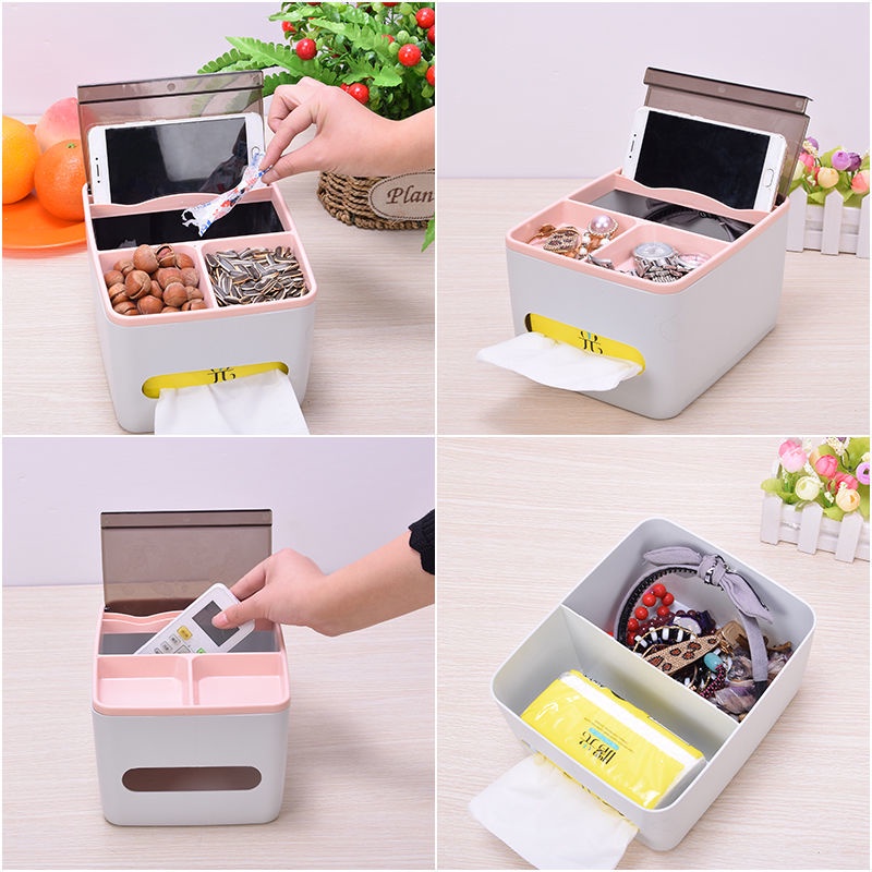 Hộp Đựng Khăn Giấy Bằng Nhựa Có Giá Đỡ Điện Thoại Đa Năng Cho Phòng Khách/Phòng Ngủ