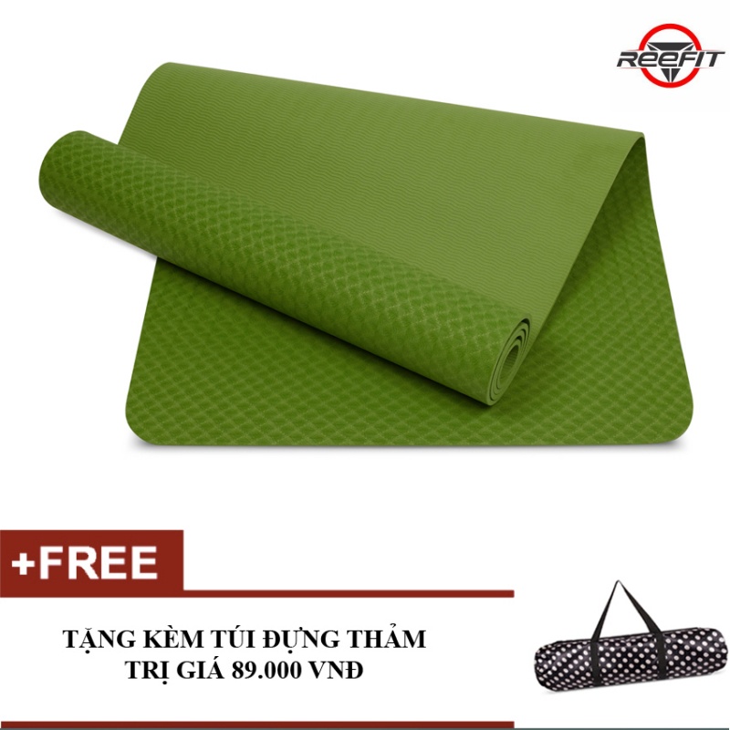 Thảm tập Yoga Eco 6mm 2 lớp TPE màu xanh lá (kèm túi)