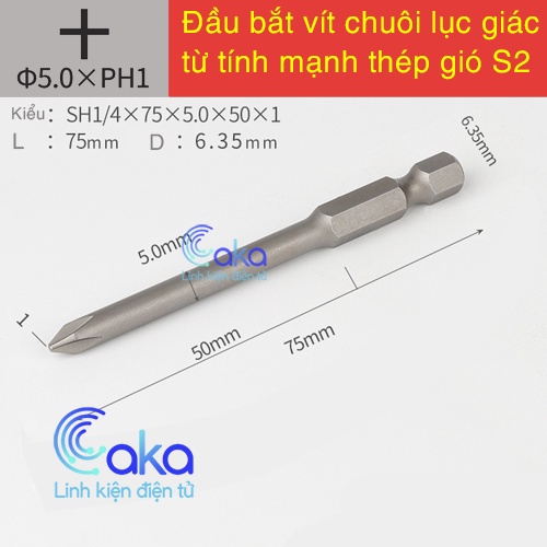 Đầu bắt vít chuôi lục giác thép gió S2 1/4x75mm từ tính mạnh tô vít điện