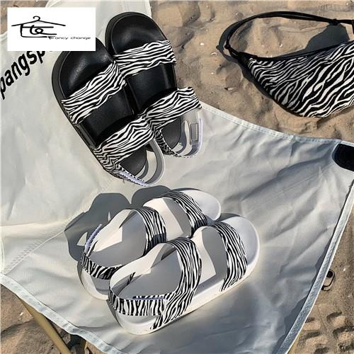 Giày Sandal Đế Phẳng Họa Tiết Ngựa Vằn Thời Trang Mùa Hè Dành Cho Nữ