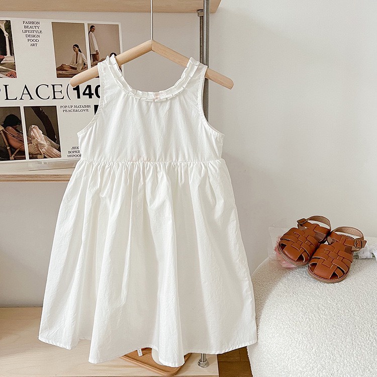 Váy babydoll hở lưng bé gái chất thô, váy thô nến sát nách thiết kế cổ sang chảnh cho bé