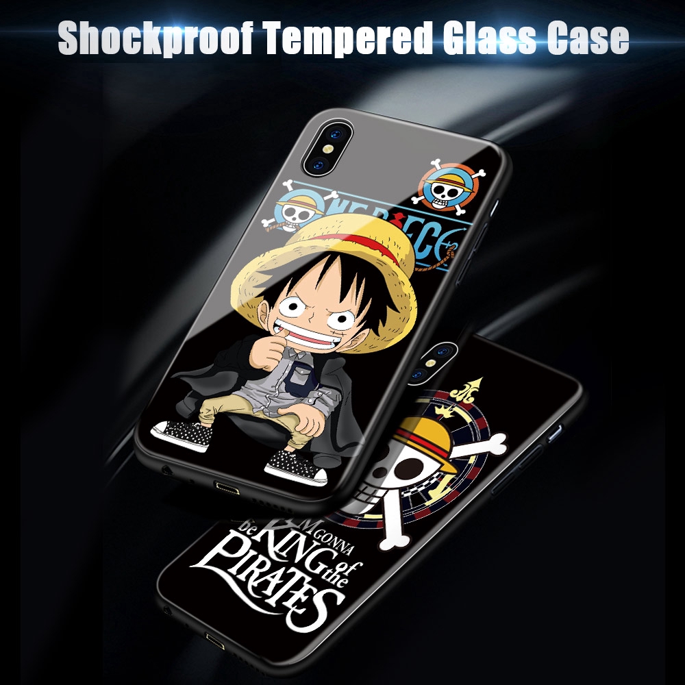 Ốp điện thoại kính in họa tiết One Piece Luffy đáng yêu cho Xiaomi Redmi Note 3 4 5 4X 5A Pro Prime Mi Y1