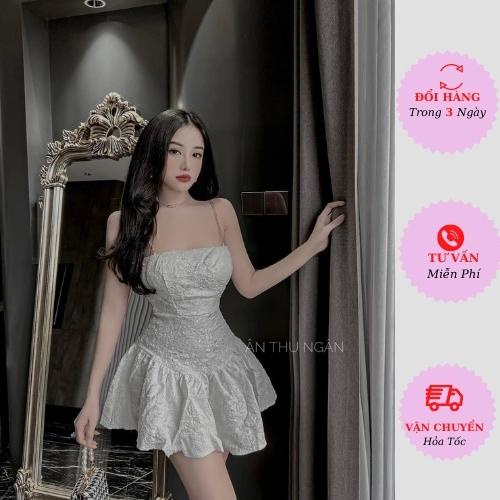 Váy 2 dây xích gấm nữ ôm body dáng xòe ngắn sexy tiểu thư bánh bèo đi biển tiệc cưới ulzzang Hàn Quốc