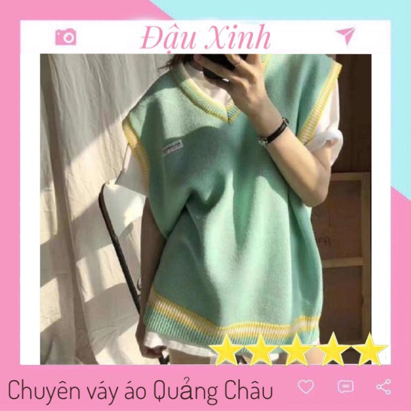 Áo len gile len ulzzang mỏng cổ chữ v dáng rộng phong cách Hàn Quốc - 011