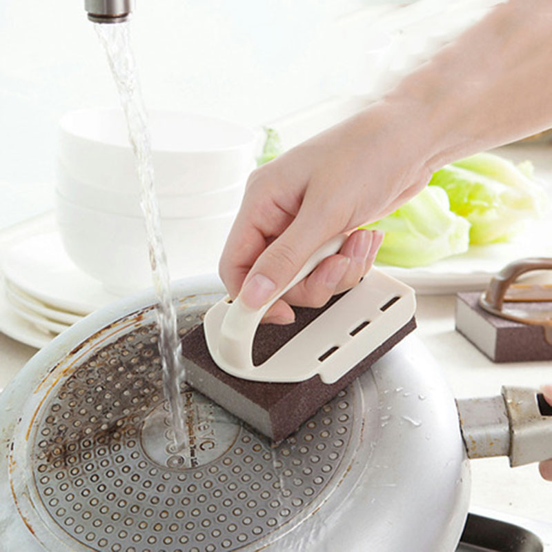 Miếng xốp khử khuẩn và loại bỏ cặn gỉ với tay cầm bằng nhựa PP có thể tháo rời sáng tạo và thoải mái 2 màu be trắng xám