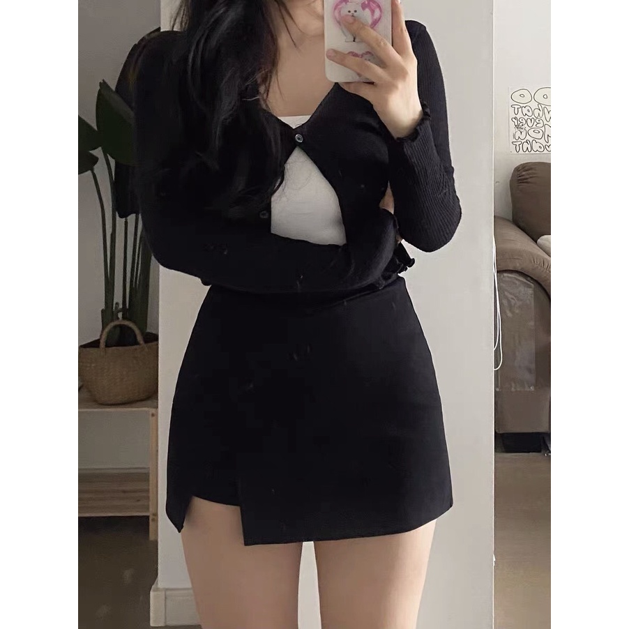 [ Bigsize 55-100kg] Set chubby chân váy vát eo tôn dáng + set áo cadigan