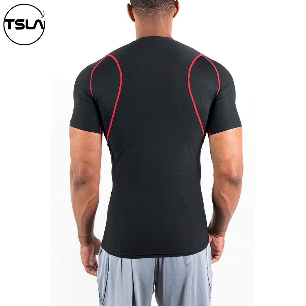 Áo thể thao nam ngắn tay combat tập gym TSLA DEVOPS form ôm body chất thun mát co giãn chống UV chơi đá bóng bơi DEB1007