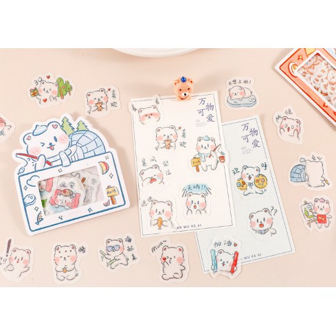 Bộ 40 Sticker Trang Trí Sticker DIY Miếng Dán Trang Trí Sổ Tay Hình Gấu Xinh Xắn