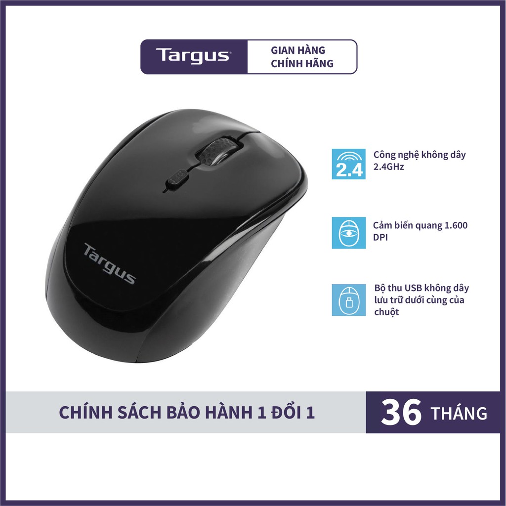 Chuột Không Dây Wireless TARGUS AMW620 1600 DPI Wireless 4 Key Blue Trace Thương Hiệu Mỹ - Hàng Chính Hãng