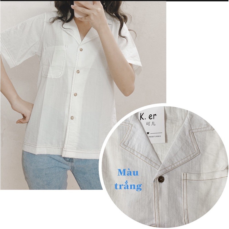 Áo sơ mi cổ vest cộc tay 2 màu, có ảnh thật | BigBuy360 - bigbuy360.vn