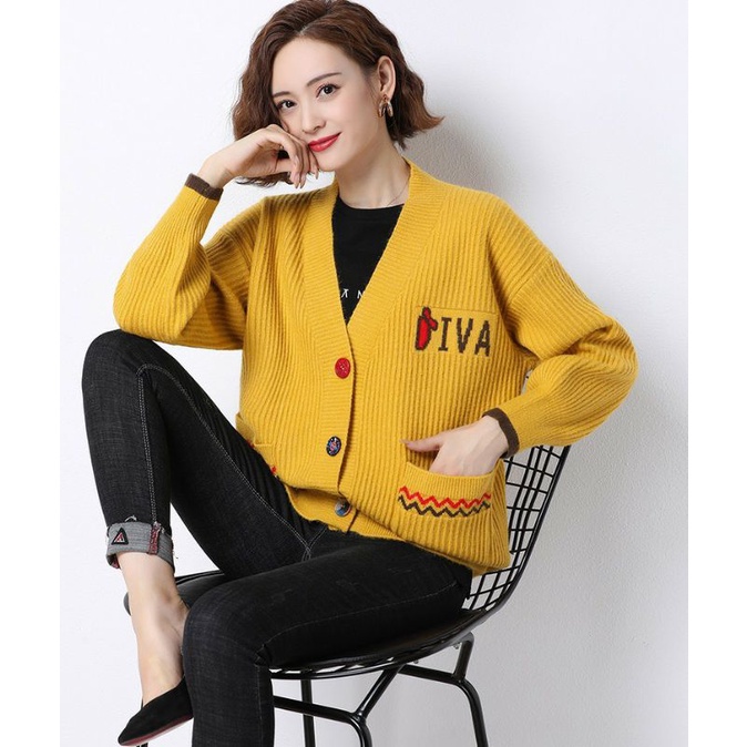 Áo khoác len nữ áo len cardigan cổ V