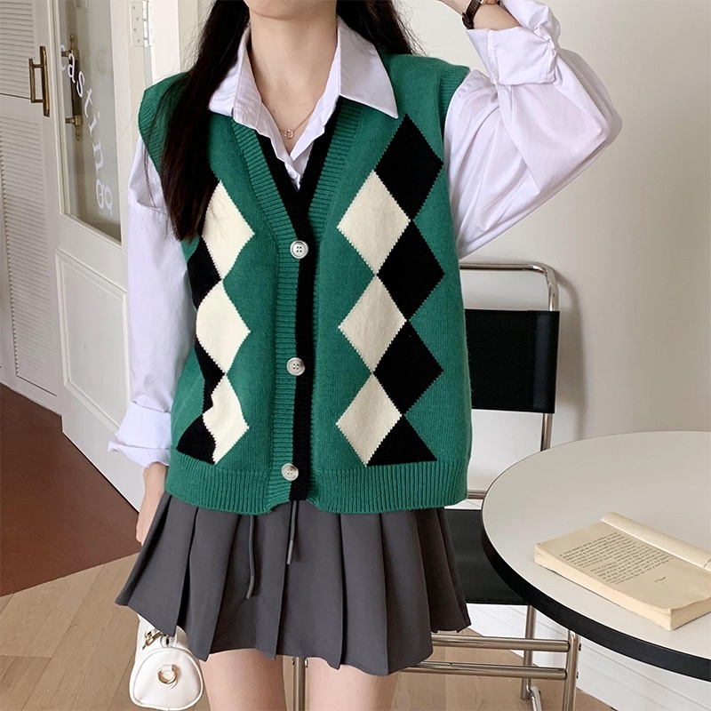 DUNEA Áo Khoác Cardigan Không Tay Cổ Chữ V Phong Cách Retro Hàn Quốc Với 3 Màu Tùy Chọn