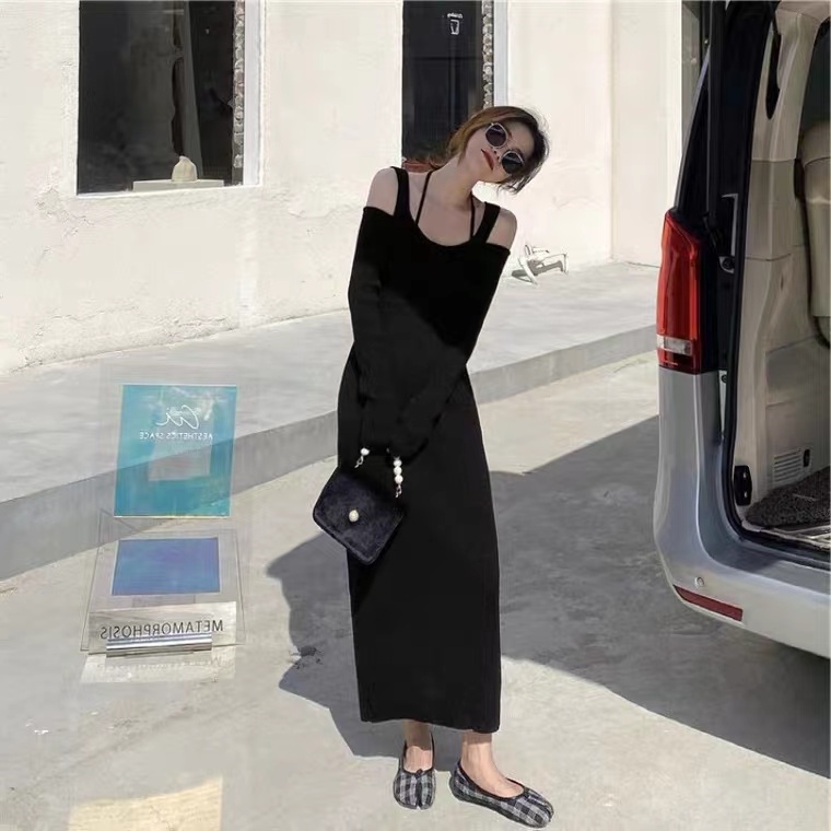 SUXI Đầm Maxi Dệt Kim Tay Dài Màu Sắc Thanh Lịch Thời Trang Mùa Thu Cho Nữ