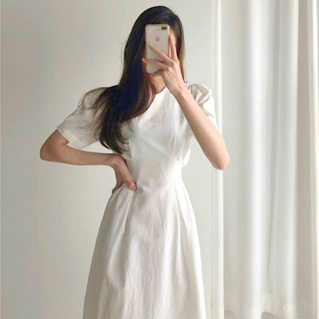 Đầm váy freesize cổ tròn xếp li eo 2 màu