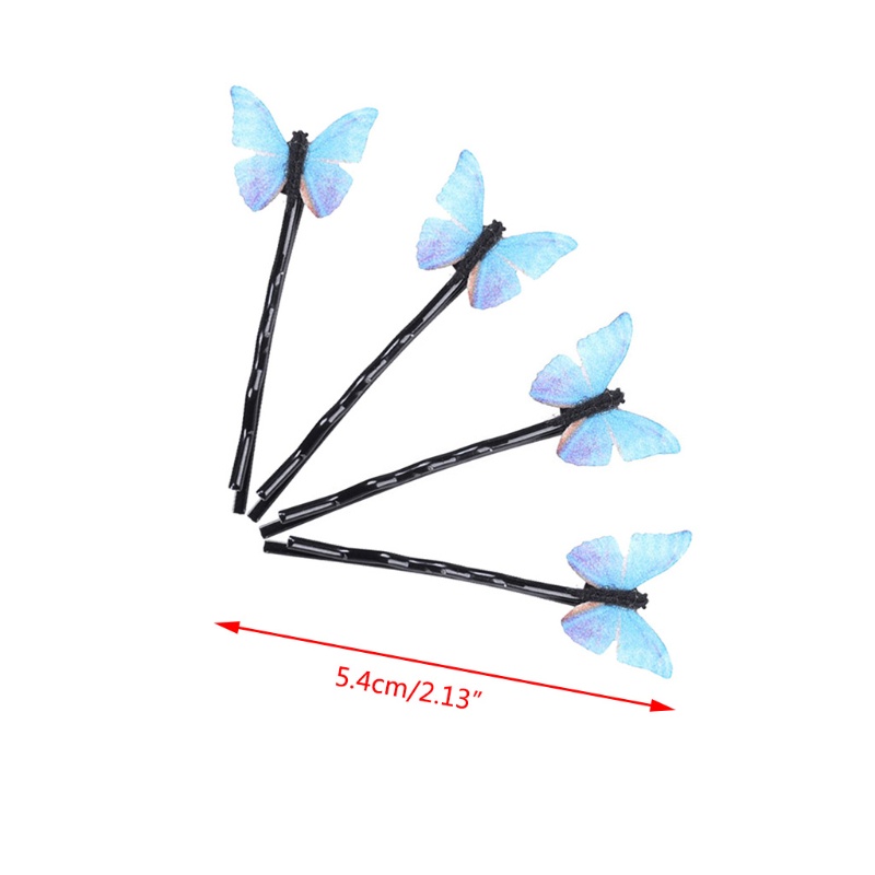 Set 4 Kẹp Tóc Kim Loại Hình Bướm Màu Xanh Dương Phong Cách Hàn Quốc Cho Nữ