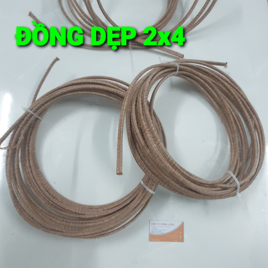 (500g) Dây đồng dẹp. Dây đồng dẹp 2x4. Dây đồng hàn bọc amiang cách điện, dòng cao quấn máy 1 vế, quấn máy hàn