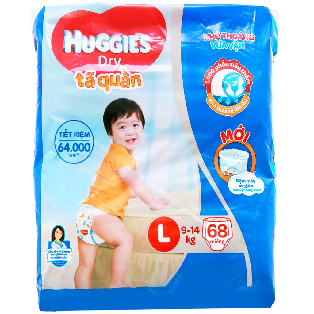 Bỉm - Tã Quần Huggies Dry Size L68 (Cho Bé 9-14kg)