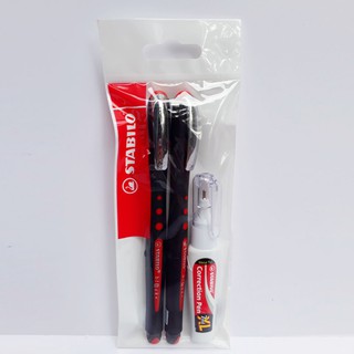 Combo Bút Bi STABILO Bl@ck (Bộ 2 Bút) + Bút Xoá Correction Pen CPS88