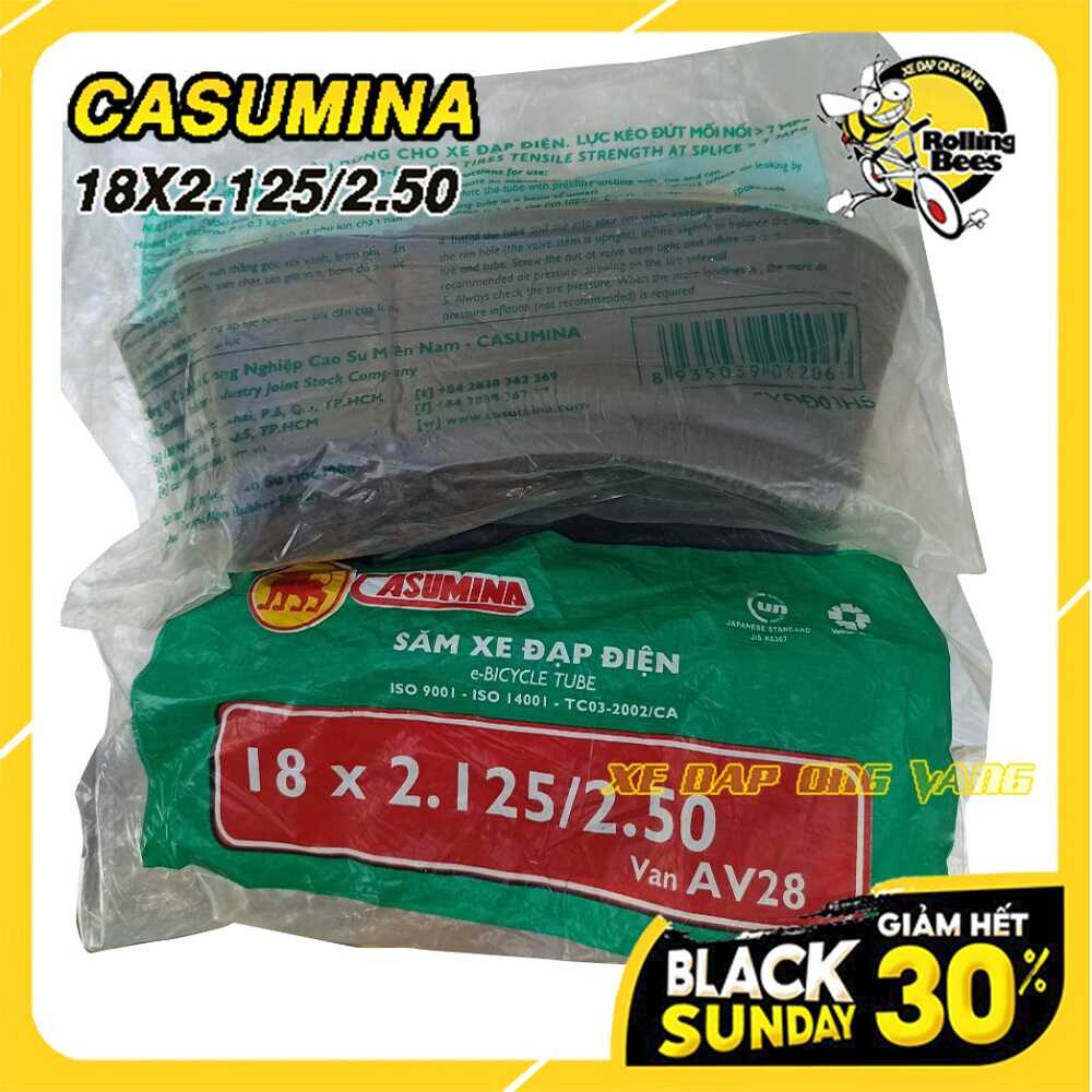 Ruột  Xe Đạp Điện 18x2.125/2.50 Van Cong, Thẳng chính hẫng Casumina