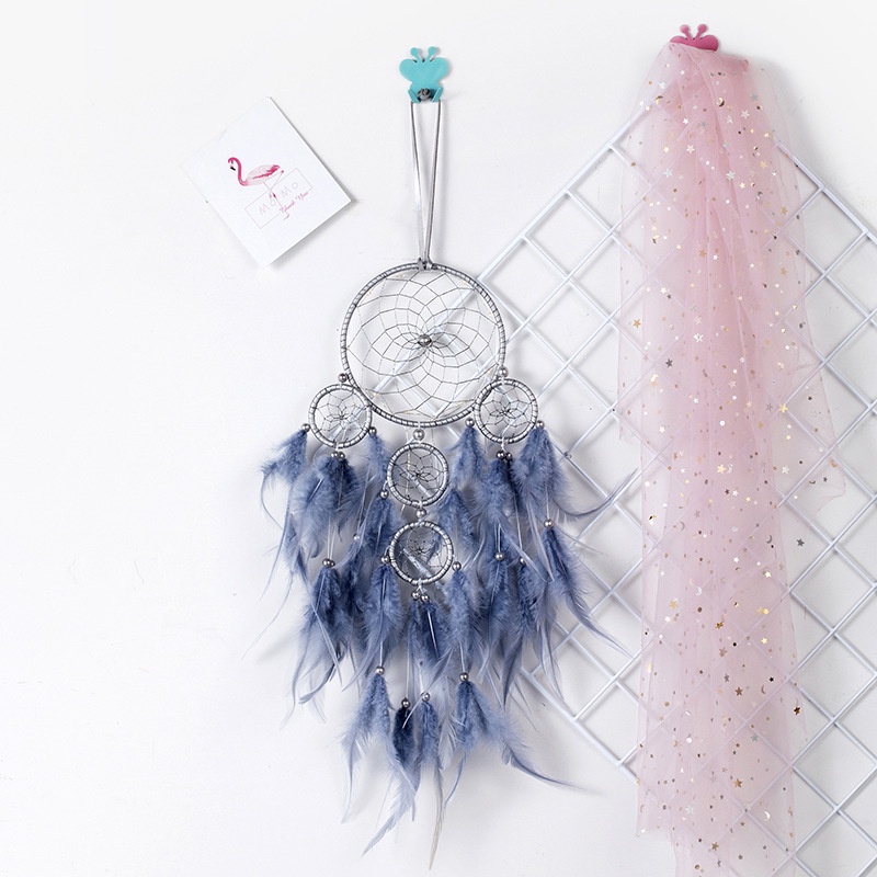 Dreamcatcher Bằng Sắt Đính Lông Vũ Và Ngọc Trai Tinh Tế Trang Trí Nội Thất Tặng Kèm Móc Treo Dán Tường