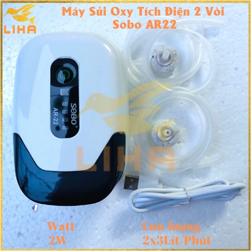 Máy Sủi Oxy Tích Điện 2 Vòi Sobo AR-22  - Máy Oxi Tích Điện Cho Bể Cá