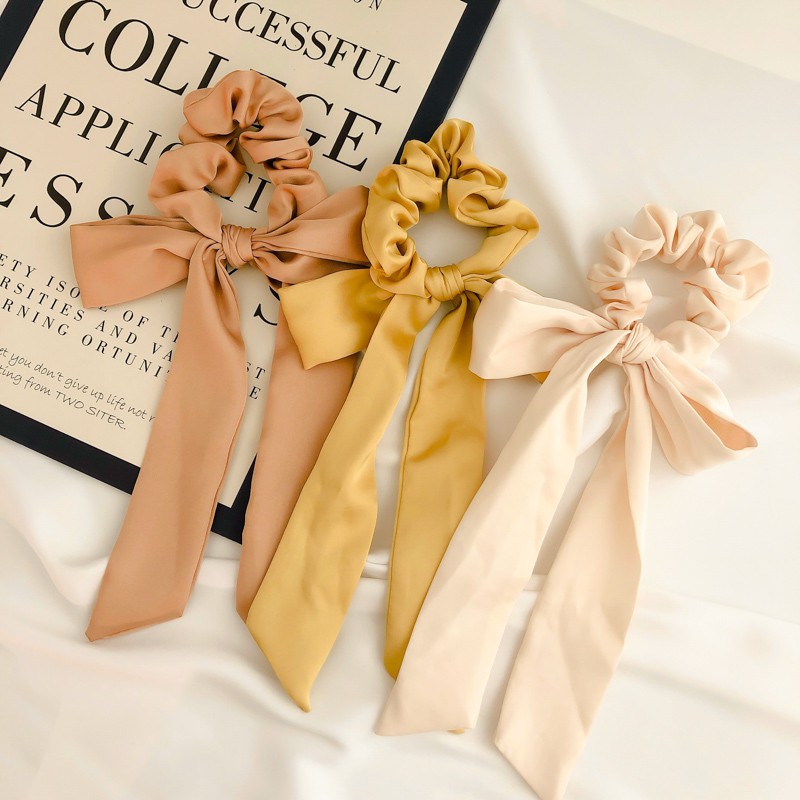 Dây buộc tóc vải nhung thắt nơ kiểu Retro thời trang Hàn Quốc