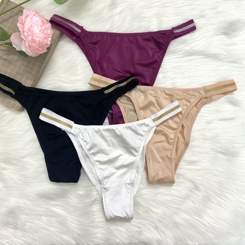 Quần lót vic âu mỹ, quần lót nữ dáng thể thao màu trơn cạp kim tuyến sexy Vic35