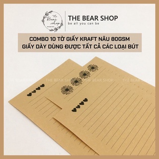 Set 10 tờ giấy viết thư chất liệu giấy kraft nâu hàng loại 1 nhiều hình giao ngẫu nhiên quà 8 tháng 3 - The Bear Shop