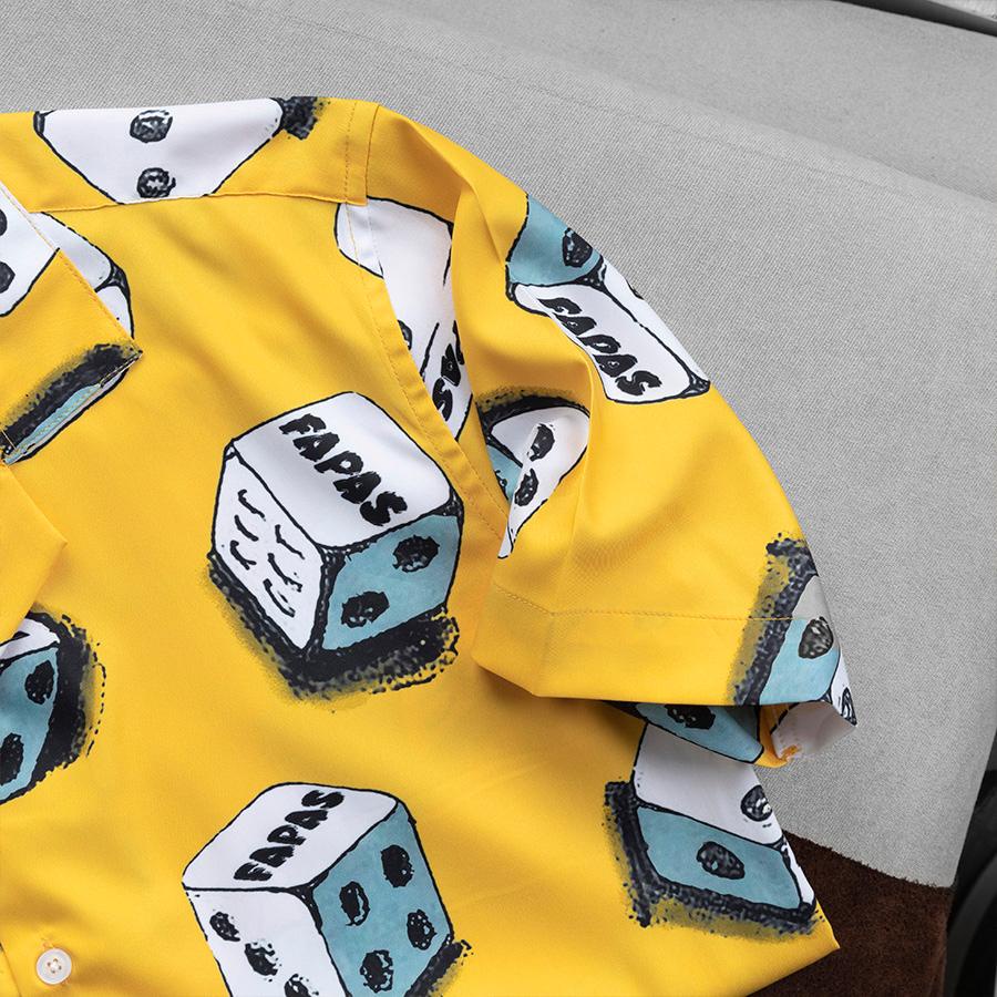 Áo Sơ Mi Dice Tay Ngắn Vải Chun Chéo Mềm Mại Họa Tiết Xúc Xắc Nổi Bật - FAPAS