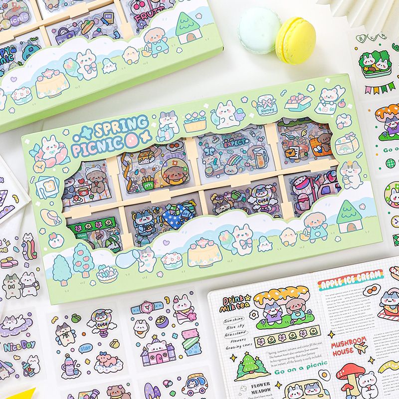 Hộp 200 tấm sticker hình dán cute trang trí sổ ly bình